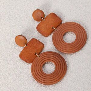 Brown Fashionable Wooden Geometric Drop Earrings